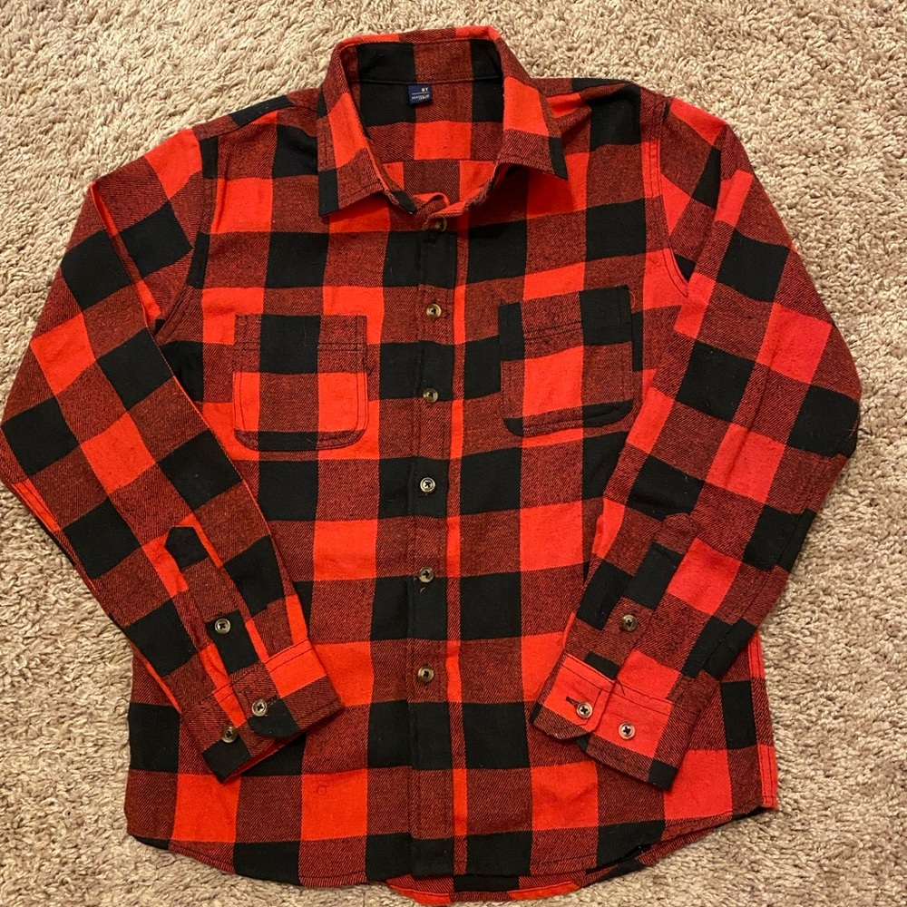 PLAID Long Sleeve button up shirt Red and black Boys size 8✨Like New✨ very nice - Picture 1 of 6